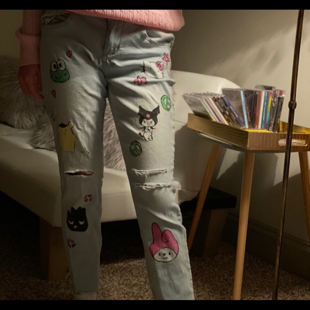 Hand painted hello kitty jeans